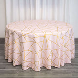 120inch Blush/Rose Gold Round Polyester Tablecloth With Gold Foil Geometric Pattern