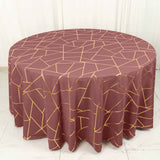 120inch Cinnamon Rose Round Polyester Tablecloth With Gold Foil Geometric Pattern