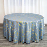 120inch Dusty Blue Round Polyester Tablecloth With Gold Foil Geometric Pattern