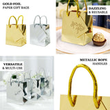 5inch Shiny Metallic Gold Foil Paper Party Favor Bags With Handles, Small Gift Wrap Goodie Bags