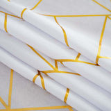 54"x54" White Polyester Square Tablecloth With Gold Foil Geometric Pattern