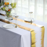 108inch Metallic Gold / White Icicle Print Non-Woven Foil Table Runner