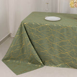 Dusty Sage Green Rectangle Polyester Tablecloth With Gold Foil Tree Branch Pattern - 90x132" 6ft