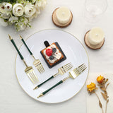 24 Pack | 6inch Gold / Hunter Emerald Green Plastic Dessert Forks With Roman Column Handle