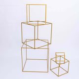 2 Pack | 8inch Square Gold Metal Frame Wedding Flower Stands, Geometric Centerpieces