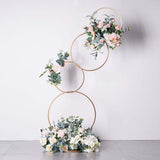 5Ft | 4-Tiered Gold Hoop Pillar Flower Stand, Metal Wedding Arch Table Centerpiece - Hoop Wreath