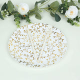 10 Pack White Round Plastic Party Plates with Gold Leaf Design, 