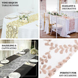 12x108inch Sparkly Gold Leaf Vine Sequin Tulle Table Runner