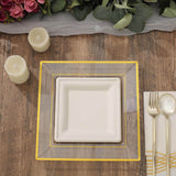 10 Pack - 10inch Gold Trim Clear Square Plastic Disposable Dinner Plates