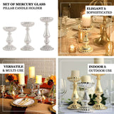 Set of 3 | Mercury Gold Glass Pillar Candle Holder Stands, Votive Candle Centerpieces