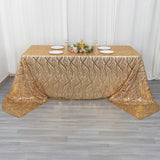 90x156inch Gold Wave Mesh Rectangular Tablecloth With Embroidered Sequins