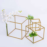 2 Pack | 20inch Square Gold Metal Frame Wedding Flower Stands, Geometric Centerpieces