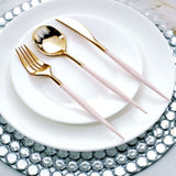 Metallic Gold Modern Silverware Set, Premium Plastic Cutlery Set With Rose Gold Handle - 8Inch