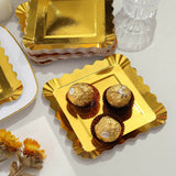 50 Pack | 5inch Gold Foil Scalloped Rim Appetizer Paper Plates, Disposable Square Dessert Plates