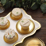 50 Pack | 5inch Metallic Gold Scalloped Rim Mini Paper Dessert Plates, Disposable Round Tapas