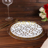 20 Pack Set | 9inch, 7inch White & Clear Geometric Gold Print Plastic Plates