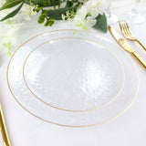 10 Pack | Clear Hammered 7inch Round Plastic Dessert Appetizer Plates With Gold Rim