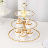 14inch Clear 3-Tier Plastic Dessert Display Stand With Gold Beaded Rim, Round Cupcake Tower