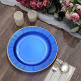 25 Pack | 10inch Royal Blue Sunray Gold Rimmed Serving Dinner Paper Plates, Disposable Party Plates