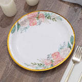 25 Pack | 7inch White Elegant Floral Design Gold Rim Paper Salad Plates