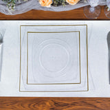 10 Pack | 8inch Clear / Gold Concave Modern Square Plastic Dessert Plates, Disposable Plates