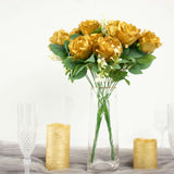 2 Bushes | 18inch Real Touch Gold Artificial Rose Flower Bouquet, Silk Long Stem Flower Arrangements