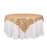 72x72inch Gold Wave Mesh Square Table Overlay With Embroidered Sequins