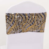 5 Pack Black Gold Wave Chair Sash Bands With Embroidered Sequins#whtbkgd