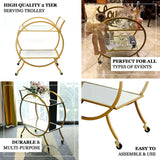 2.5ft Tall Gold Metal 2-Tier Bar Cart Mirror Serving Tray Kitchen Trolley, Round Teacart Island Cart