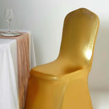 Shiny Metallic Gold Spandex Banquet Chair Cover, Glittering Premium Fitted Chair Cover