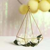 9inch Gold Metal Pyramid Shaped Tealight Candle Holders, Open Frame Geometric Flower Stand