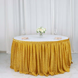 17ft Gold Metallic Shimmer Tinsel Spandex Pleated Table Skirt with Top Velcro Strip