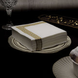 25 Pack White Linen-Feel Beverage Napkins with Gold Greek Key Print