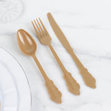 72 Pack Matte Gold Plastic Silverware Set in Baroque Style, Heavy Duty Disposable Forks