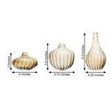 Set of 3 | Gold Glass Ribbed Design Mini Flower Bud Vases, Table Centerpiece Set - Assorted Sizes