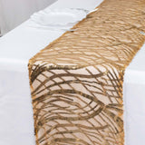 12x108inch Gold Wave Mesh Table Runner With Embroidered Sequins