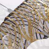 12x108inch Black Gold Wave Mesh Table Runner With Embroidered Sequins