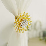 2 Pack | 4inch Gold Crystal Flower Magnetic Curtain Tie Backs