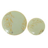 Set of 20 Sage Green Plastic Dinner Dessert Plates With Metallic Gold Floral Design, Disposable#whtbkgd