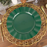 10 Pack | 11 Hunter Emerald Green Disposable Dinner Plates With Gold Ruffled Rim, Party Plates