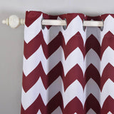 White/Burgundy Chevron Print Thermal Blackout Window Curtain Grommet Panel Noise Cancelling Curtains