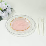 10 Pack Transparent Blush Hammered Plastic Salad Plates with Gold Rim,