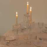 Set of 3 Acrylic Crystal Taper Candle Holders with Hanging Bead & Prism Accents