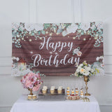 6ftx3ft White Brown Rustic Wood Floral Happy Birthday Photo Backdrop, Large Polyester Background