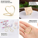 10 Pack | Gold Metal 1" Double Heart Card Holder Stands, Table Number Stands, Wedding Table Place Card Menu Clips