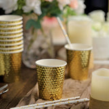 24 Pack | Gold Foil Honeycomb 10oz Paper Cups, Disposable Tableware