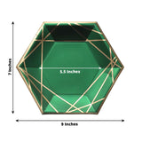 25 Pack | 7inch Hunter Emerald Green/Gold Hexagon Dessert Appetizer Paper Plates