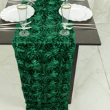 14x108inch Hunter Emerald Green Grandiose 3D Rosette Satin Table Runner