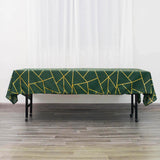 60"x102" Hunter Emerald Green Rectangle Polyester Tablecloth With Gold Foil Geometric Pattern