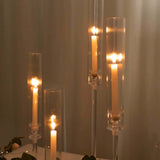 Set of 4 Clear Acrylic Hurricane Candle Stands, Taper Candlestick Holders With Tall Chimney Tube